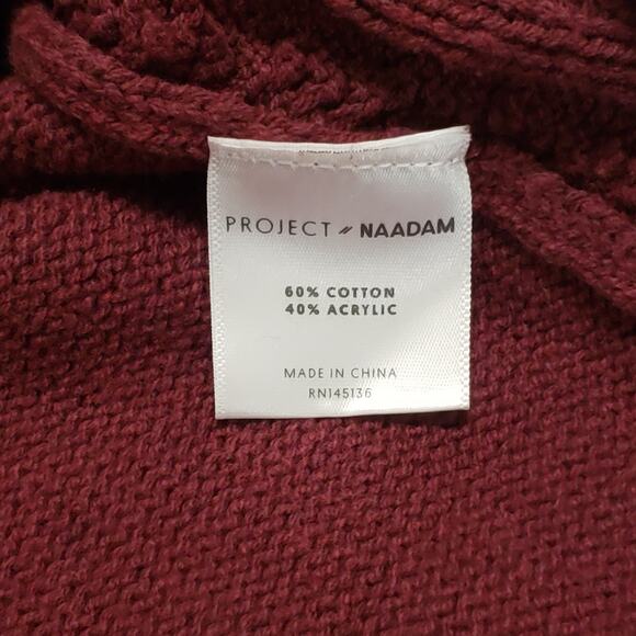 Project Naadam Cable Knit Ruffled Draped Turtleneck Sweater Burgundy Sz Medium - Picture 6 of 11
